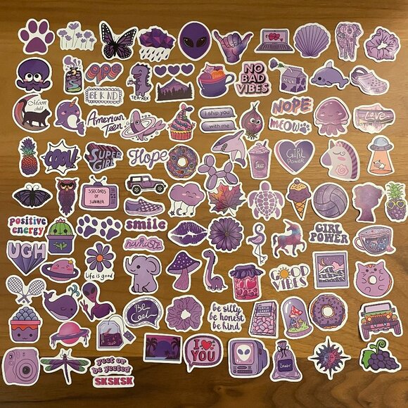Purple Esthetic Cute Kawaii Cartoon Cosmic Teen 100 PCS Stickers (SKU: 34ST) - Picture 1 of 2